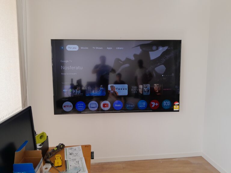 Wall-mounted flat screen TV installed by Melbourne North Handyman